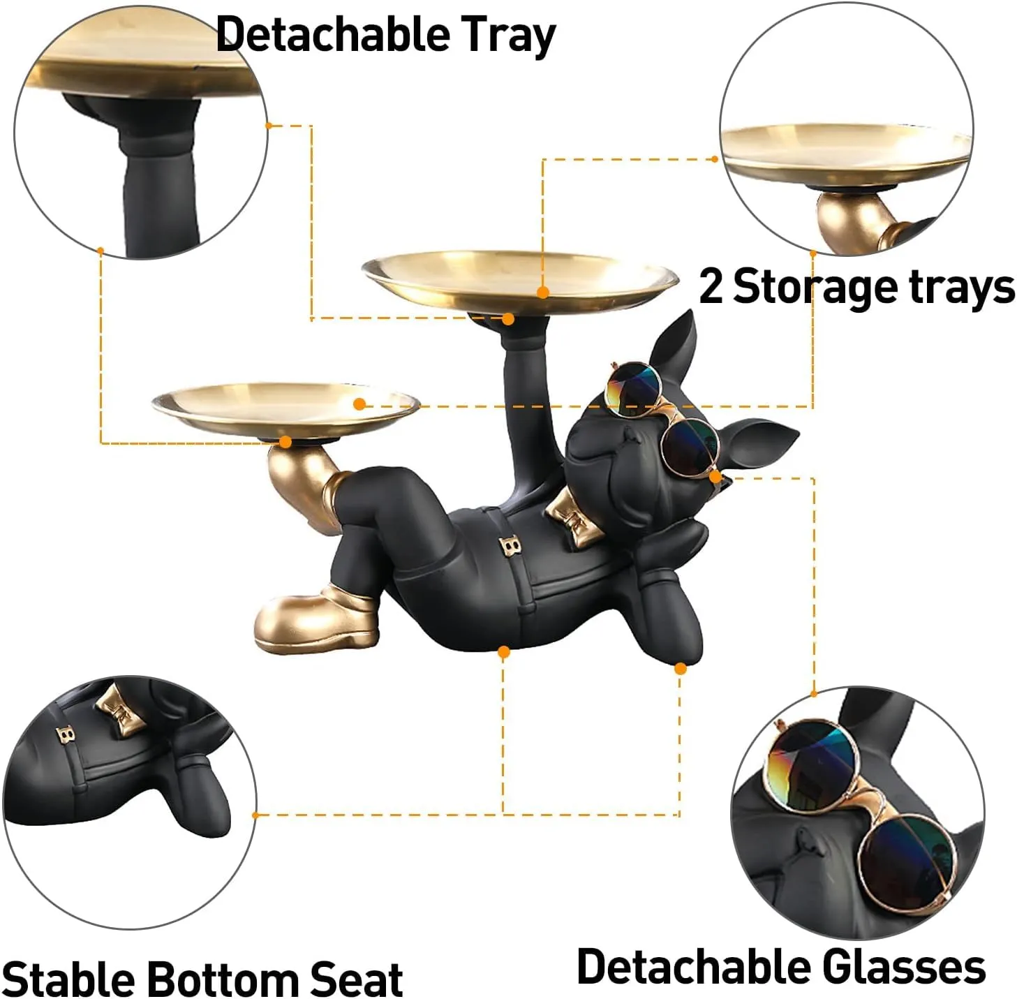 Premium Resin Bull Dog Butler Tray Showpiece for Home Décor
