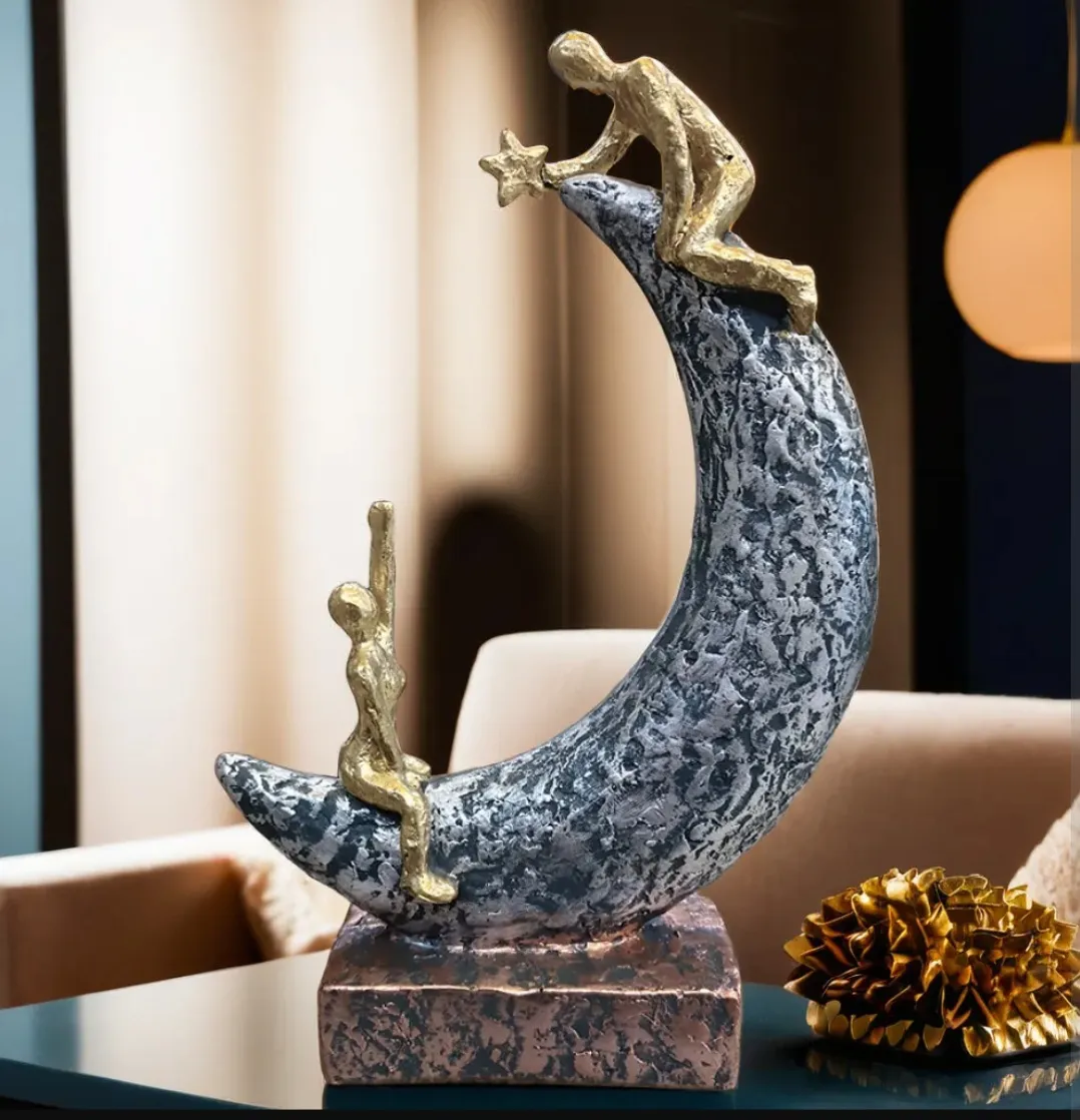 Modern Crescent Moon Couple Statue for Living Room Décor