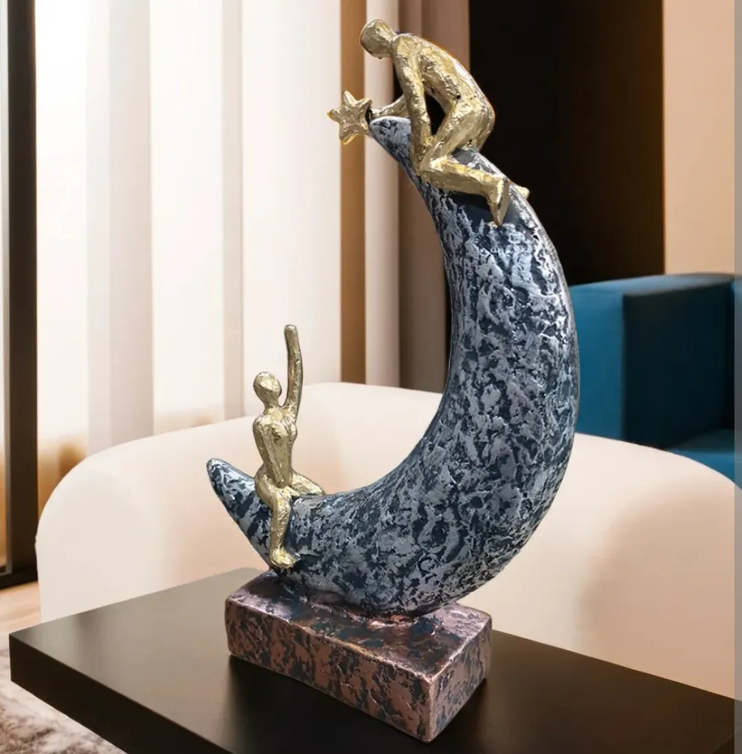 Modern Crescent Moon Couple Statue for Living Room Décor
