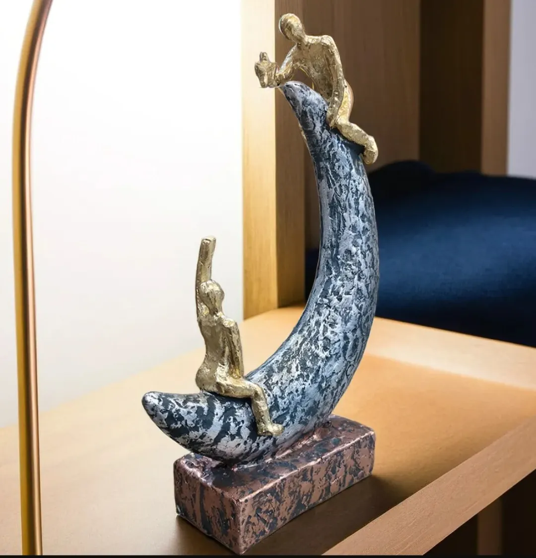 Modern Crescent Moon Couple Statue for Living Room Décor