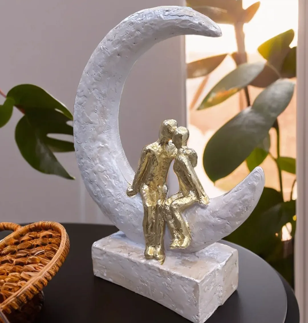 Elegant Crescent Moon Couple Figurine for Home & Office