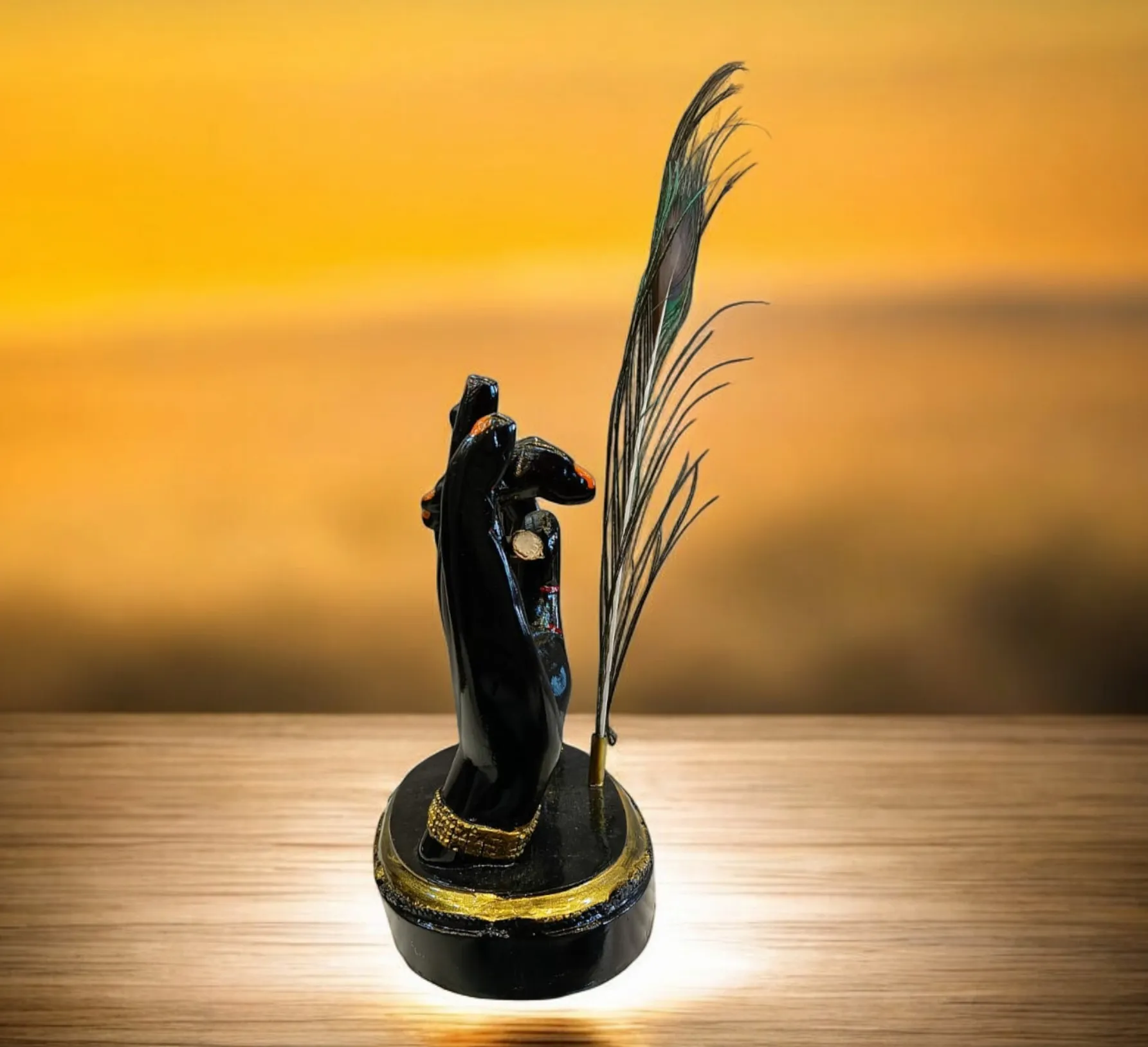 Premium Resin Lord Krishna Hands with Flute & Peacock Feather Showpiece