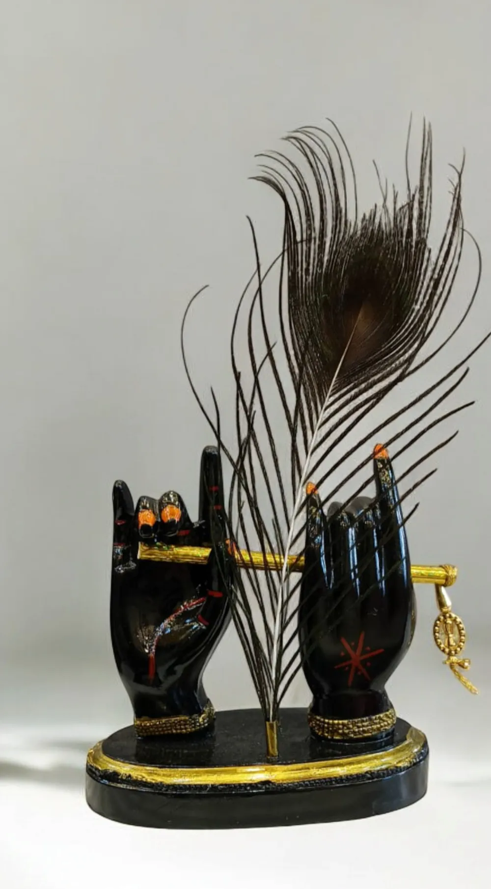Premium Resin Lord Krishna Hands with Flute & Peacock Feather Showpiece