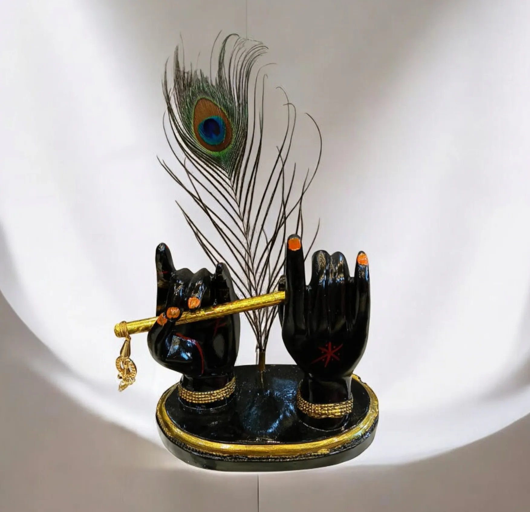 Premium Resin Lord Krishna Hands with Flute & Peacock Feather Showpiece