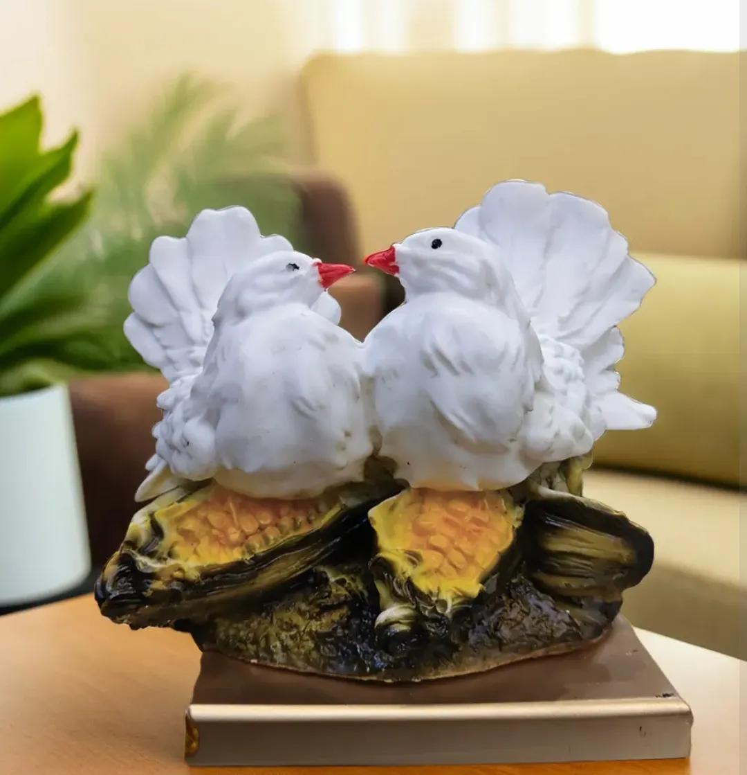 Premium Resin White Love Birds Couple Showpiece