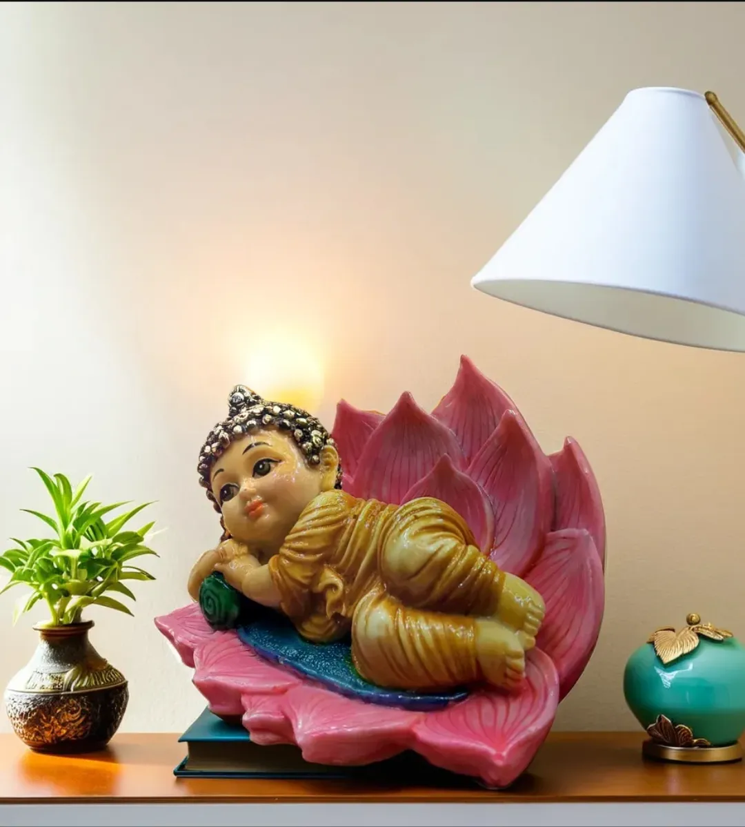 Sleeping Baby Buddha on Lotus Showpiece – Premium Resin Home Décor