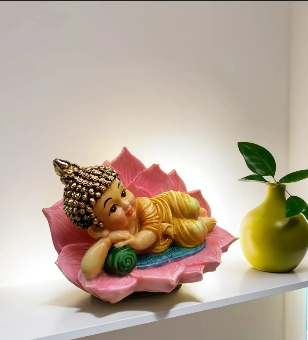 Sleeping Baby Buddha on Lotus Showpiece – Premium Resin Home Décor