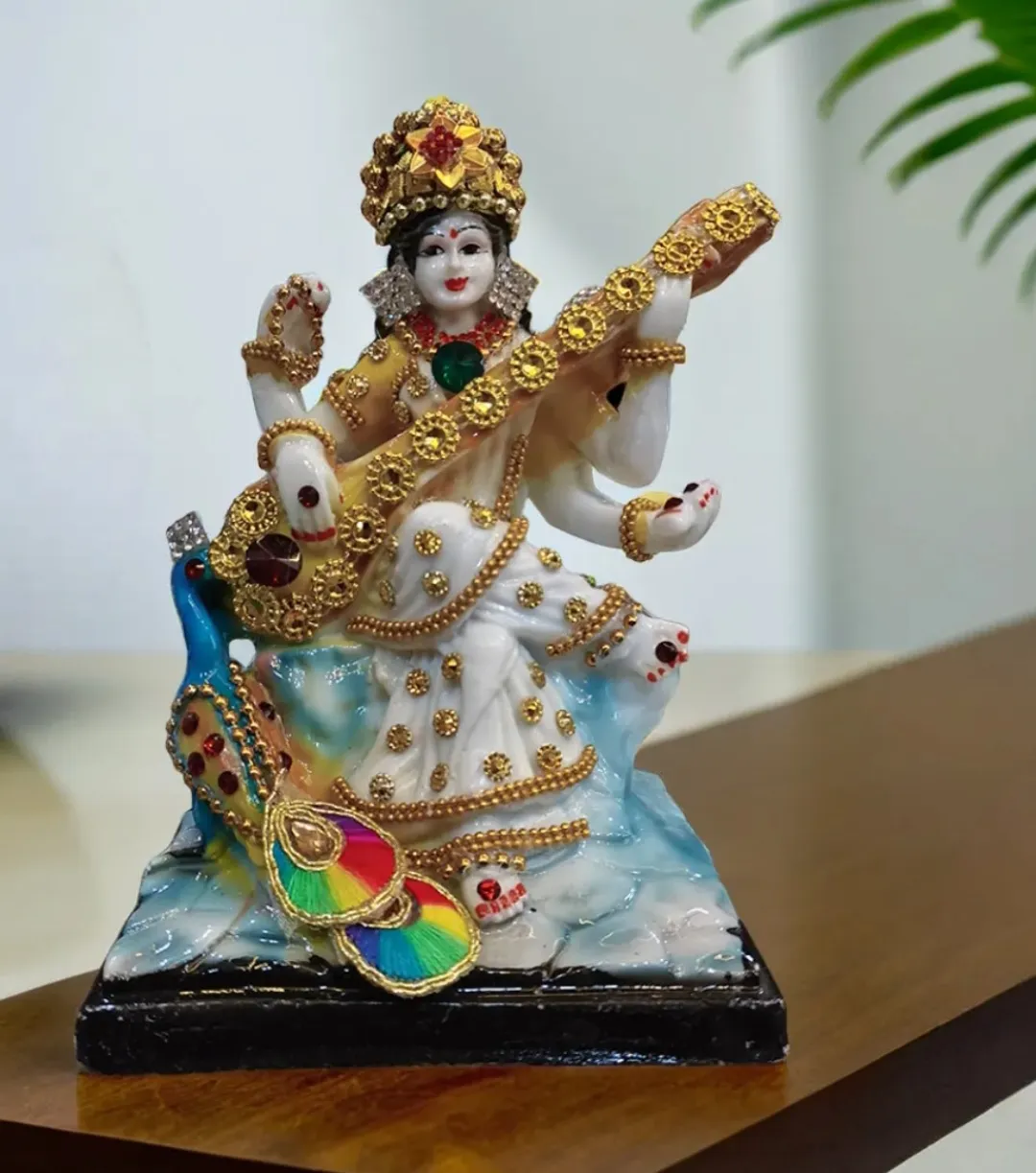 Handcrafted Resin Saraswati Idol with Ve...
