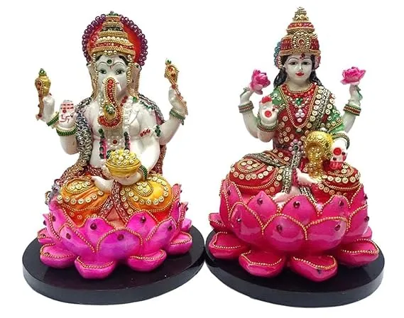 Lord Ganesh & Goddess Laxmi on Lotus Res...