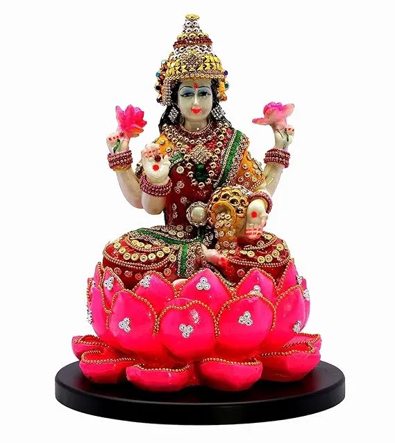 Lord Ganesh & Goddess Laxmi on Lotus Resin Showpiece for Home, Office Décor & Gifting