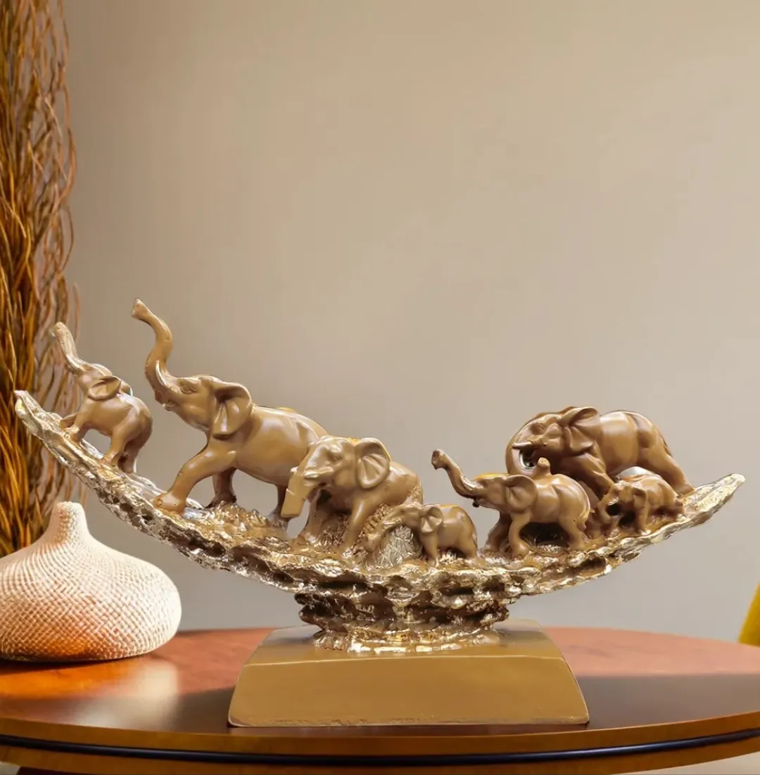 Elephant Family Showpiece | Luxury Resin Home Decor Statue