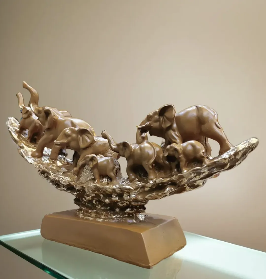 Elephant Family Showpiece | Luxury Resin Home Decor Statue