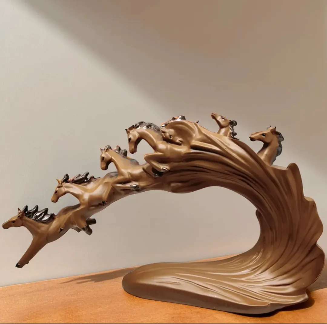 Luxury Brown Running Horses Wave Sculpture | Modern Resin Home Decor Showpiece