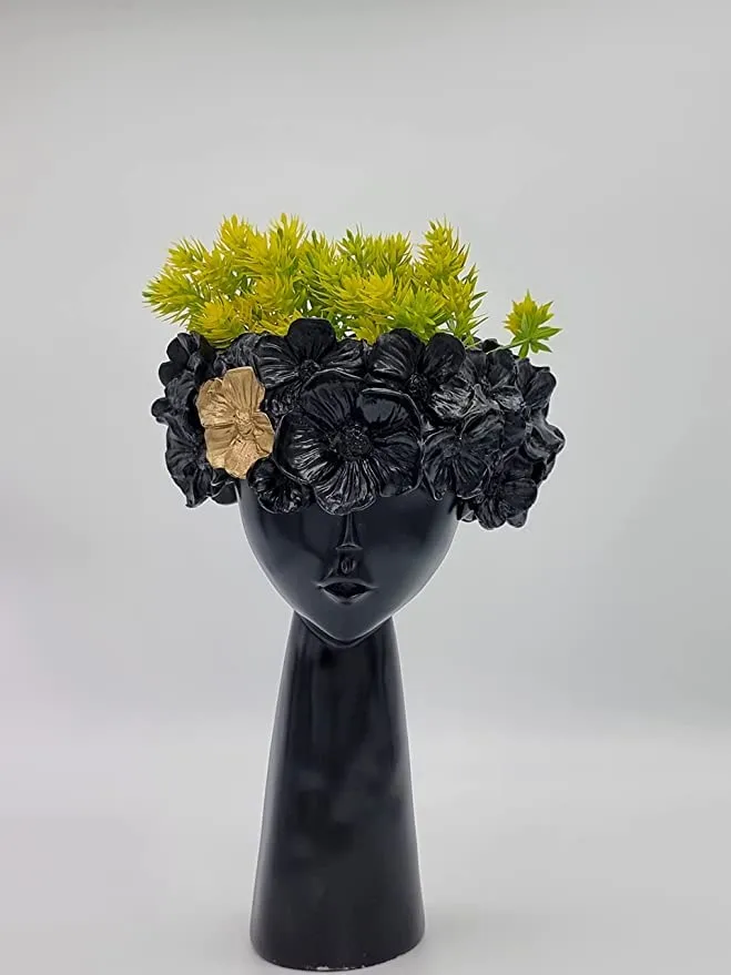 Modern Resin Lady Face Planter Vase | Decorative Home & Office Tabletop Decor