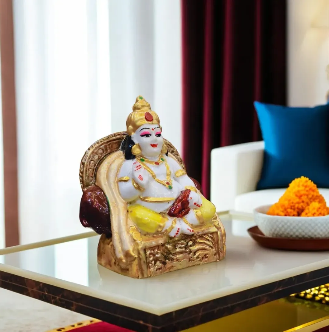 Small Lord Kubera Resin Idol | Handcrafted Kuber Ji Statue for Home Temple