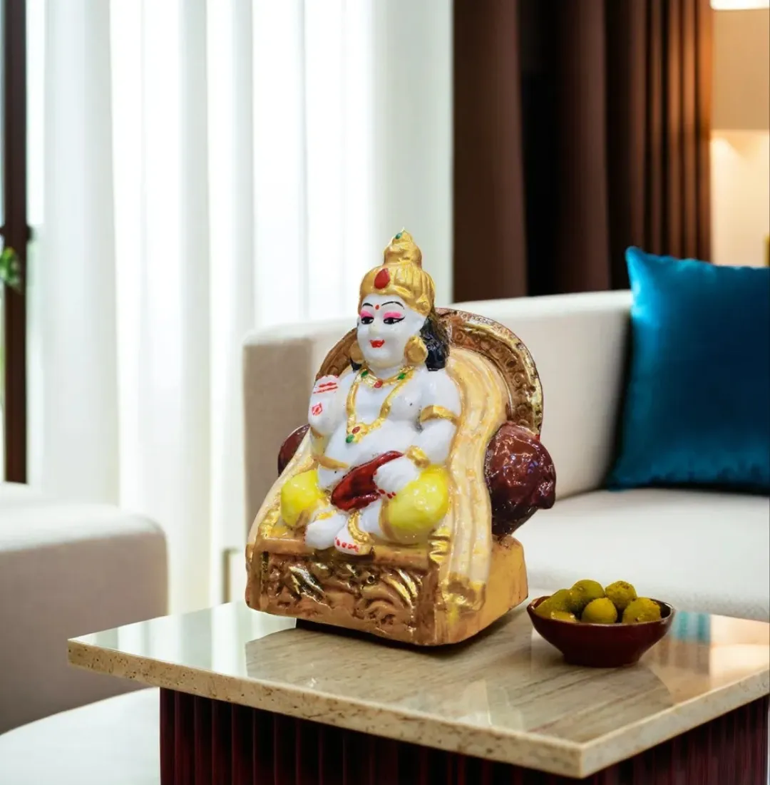Small Lord Kubera Resin Idol | Handcrafted Kuber Ji Statue for Home Temple