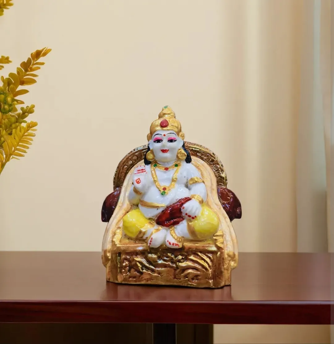 Small Lord Kubera Resin Idol | Handcrafted Kuber Ji Statue for Home Temple