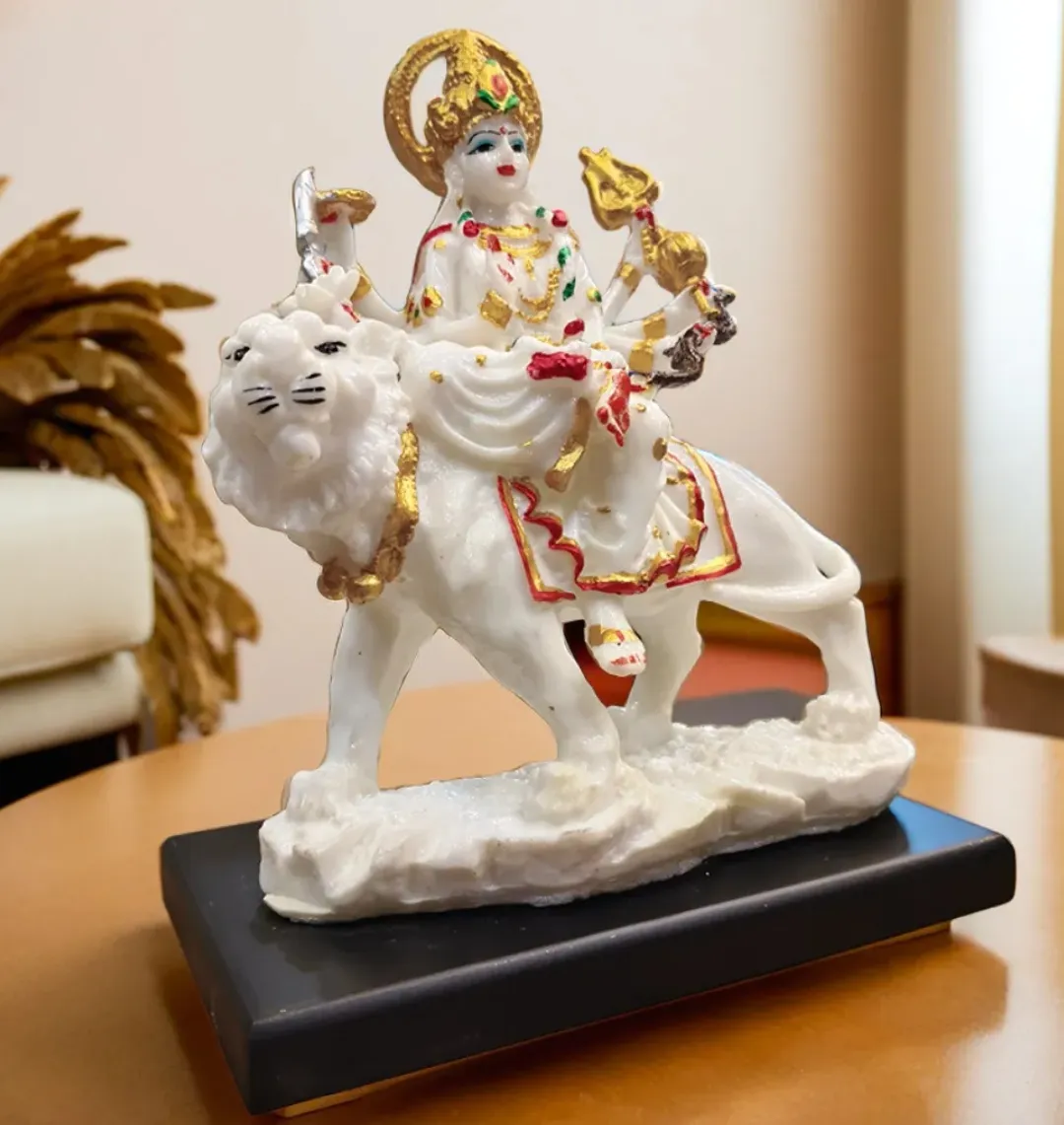 Premium Maa Durga Idol on Lion | Marble Hindu Goddess Statue for Home Temple, Puja Room & Spiritual Décor