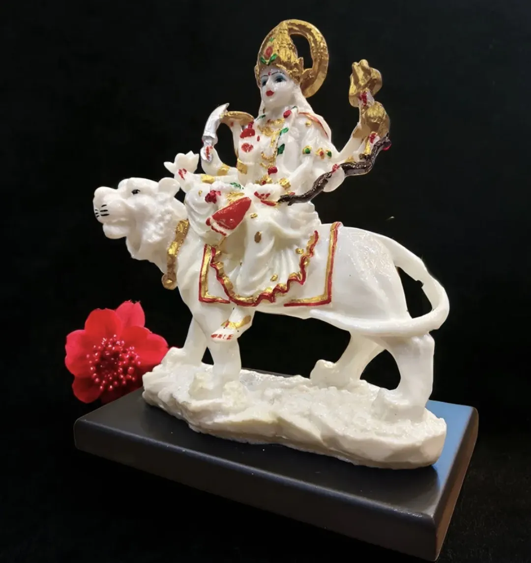 Premium Maa Durga Idol on Lion | Marble Hindu Goddess Statue for Home Temple, Puja Room & Spiritual Décor