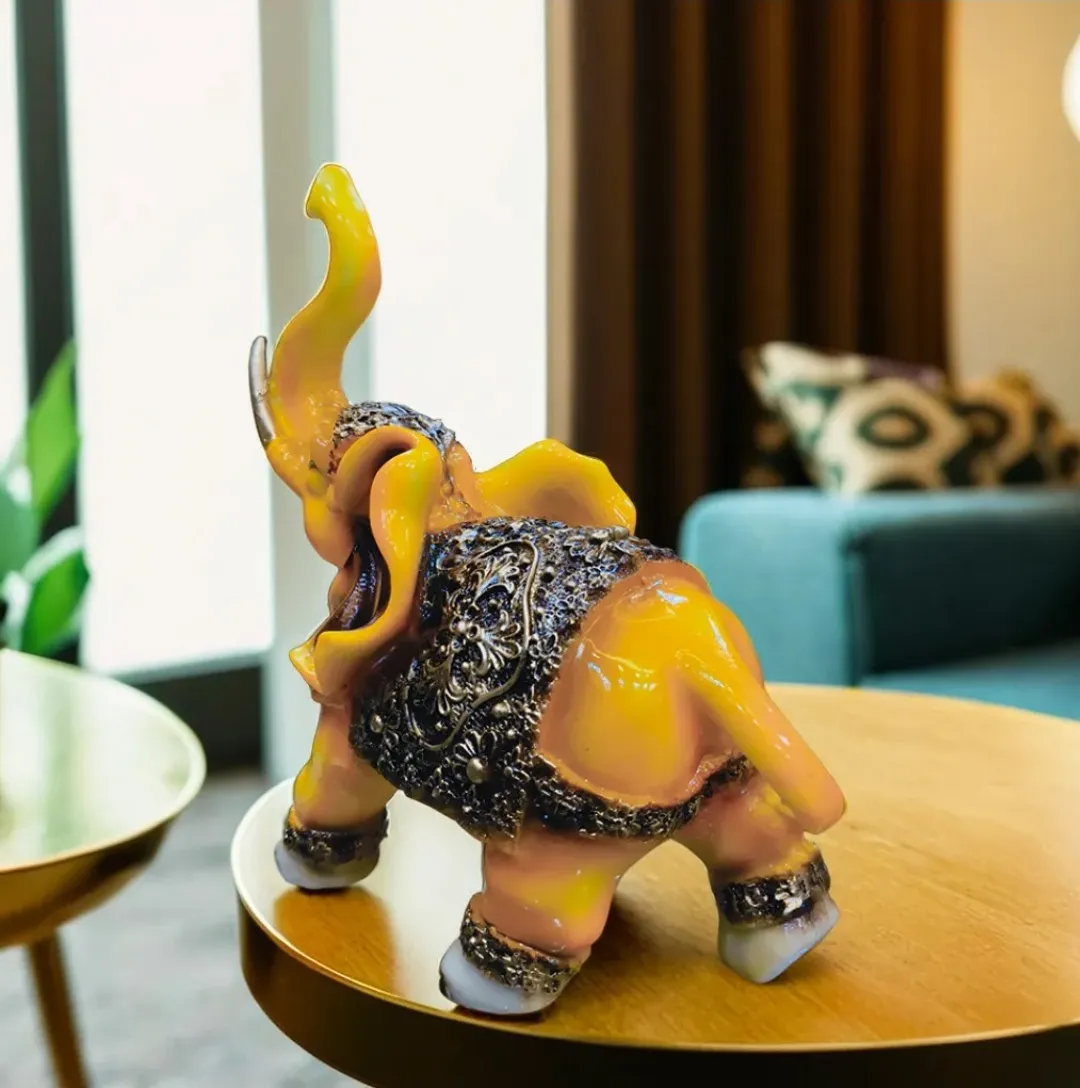Premium Yellow Elephant Resin Statue | Lucky Feng Shui Elephant Showpiece for Home, Office & Living Room Décor