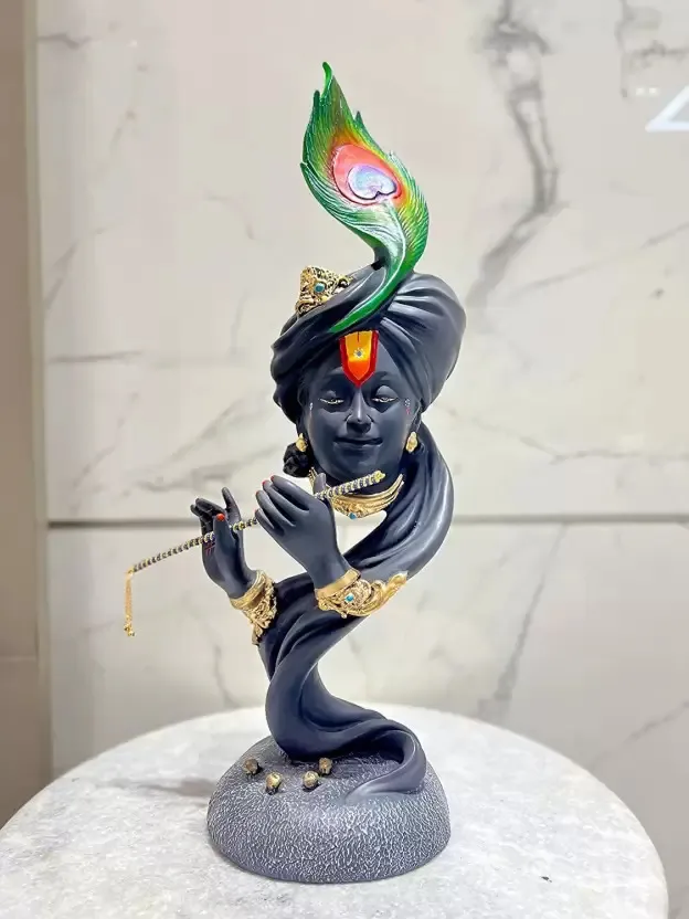 Lord Krishna Playing Flute Resin Bust Statue – Premium Home Decor Showpiece