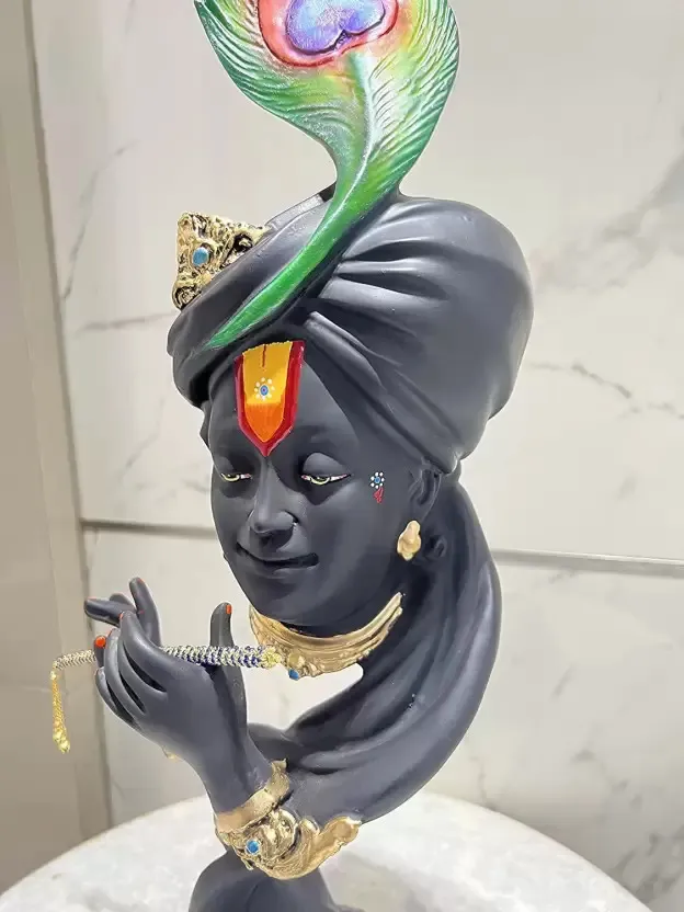Lord Krishna Playing Flute Resin Bust Statue – Premium Home Decor Showpiece