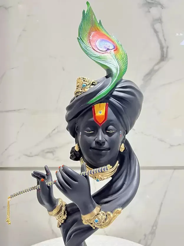Lord Krishna Playing Flute Resin Bust Statue – Premium Home Decor Showpiece