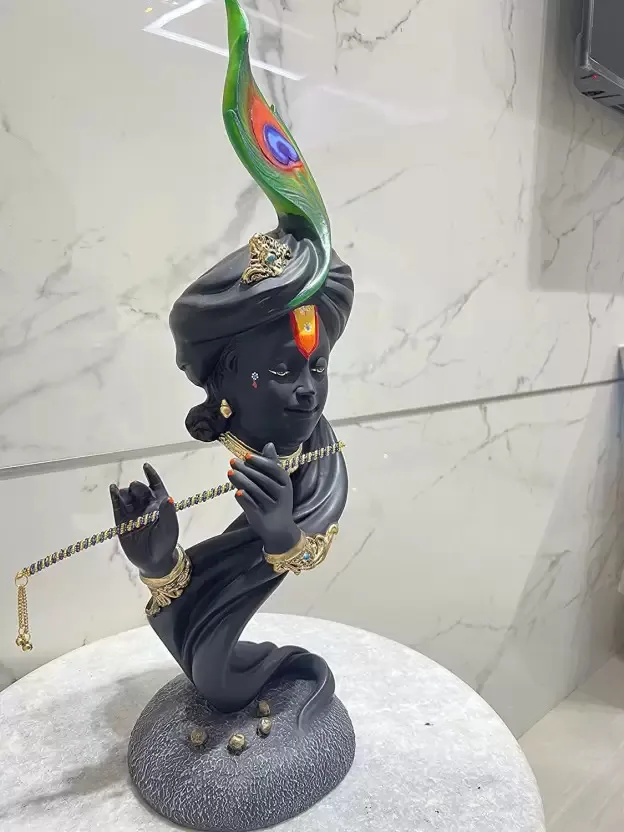 Lord Krishna Playing Flute Resin Bust Statue – Premium Home Decor Showpiece