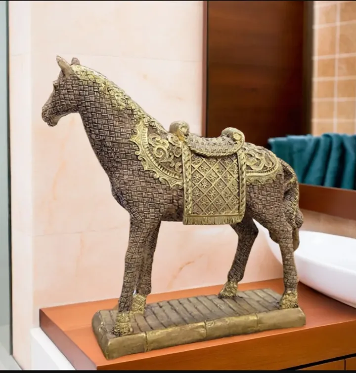 Decorative Horse Sculpture – Antique Finish Resin Showpiece for Home