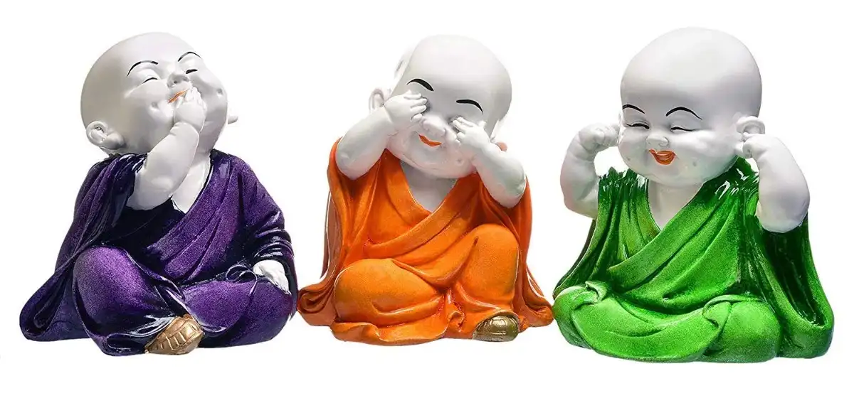 Three Wise Monks Showpiece – Decorative Resin Buddha Figurines for Home