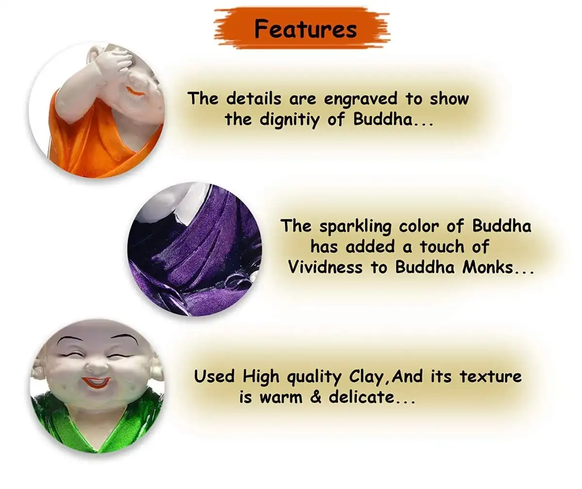 Three Wise Monks Showpiece – Decorative Resin Buddha Figurines for Home