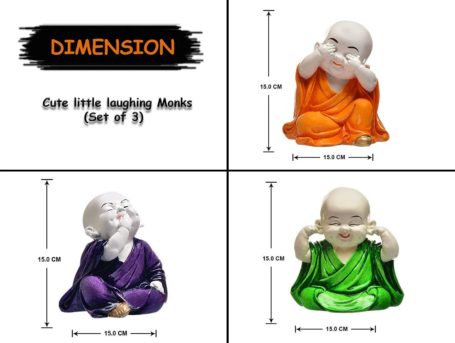 Three Wise Monks Showpiece – Decorative Resin Buddha Figurines for Home