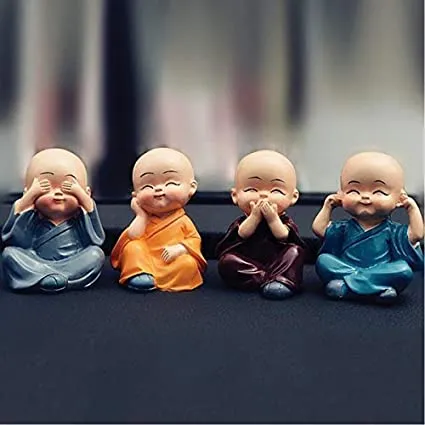 4 Wise Baby Monk Buddha Statue Set – Resin Home Decor Showpiece