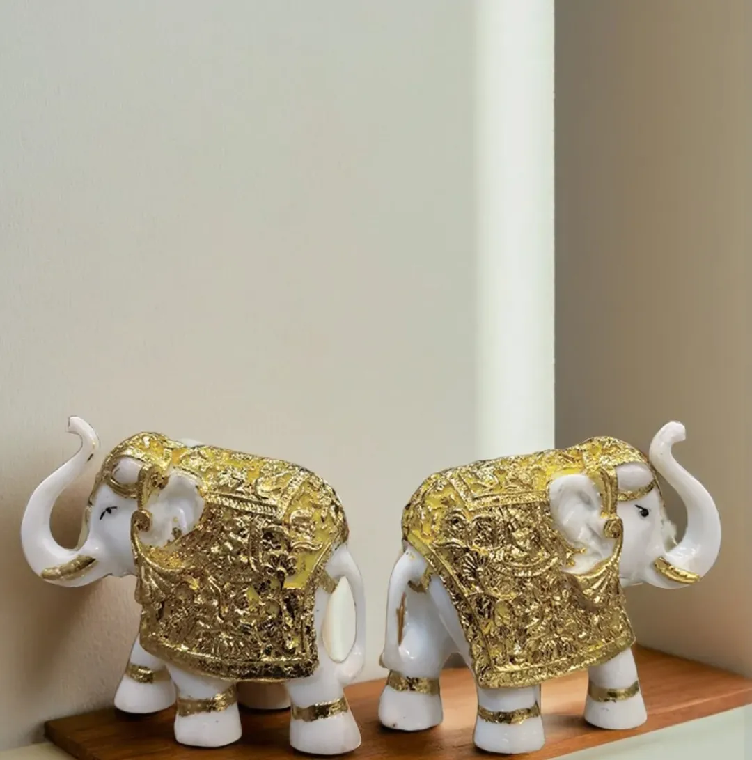 2 Elephant Resin Showpiece | Elegant Elephant Figurines Set for Home, Living Room, Office & Gift Décor