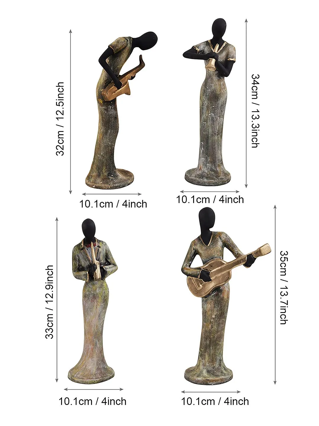 4 Lady Musical Resin Showpiece | Elegant Women Musician Figurines Set for Home, Living Room & Office Décor