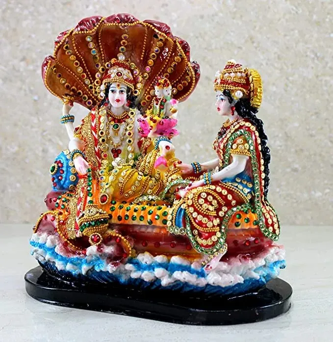 Vishnu Lakshmi Brahma Resin Showpiece | Divine Hindu God Idol for Home, Pooja Room, Office & Spiritual Gift