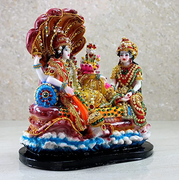 Vishnu Lakshmi Brahma Resin Showpiece | Divine Hindu God Idol for Home, Pooja Room, Office & Spiritual Gift