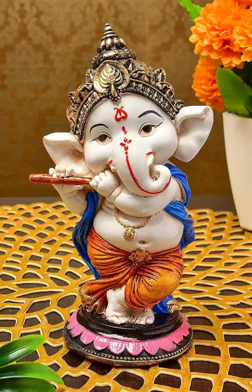 Standing Ganesha Single Resin Idol | Elegant Lord Ganesha Statue for Home, Office, Pooja Room & Gift