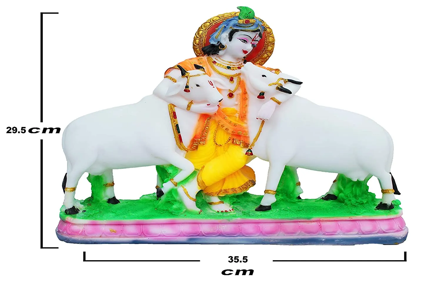 Krishna with 2 Cow Marble Showpiece | Elegant Lord Krishna with Cows Decorative Statue for Home, Pooja Room & Gift
