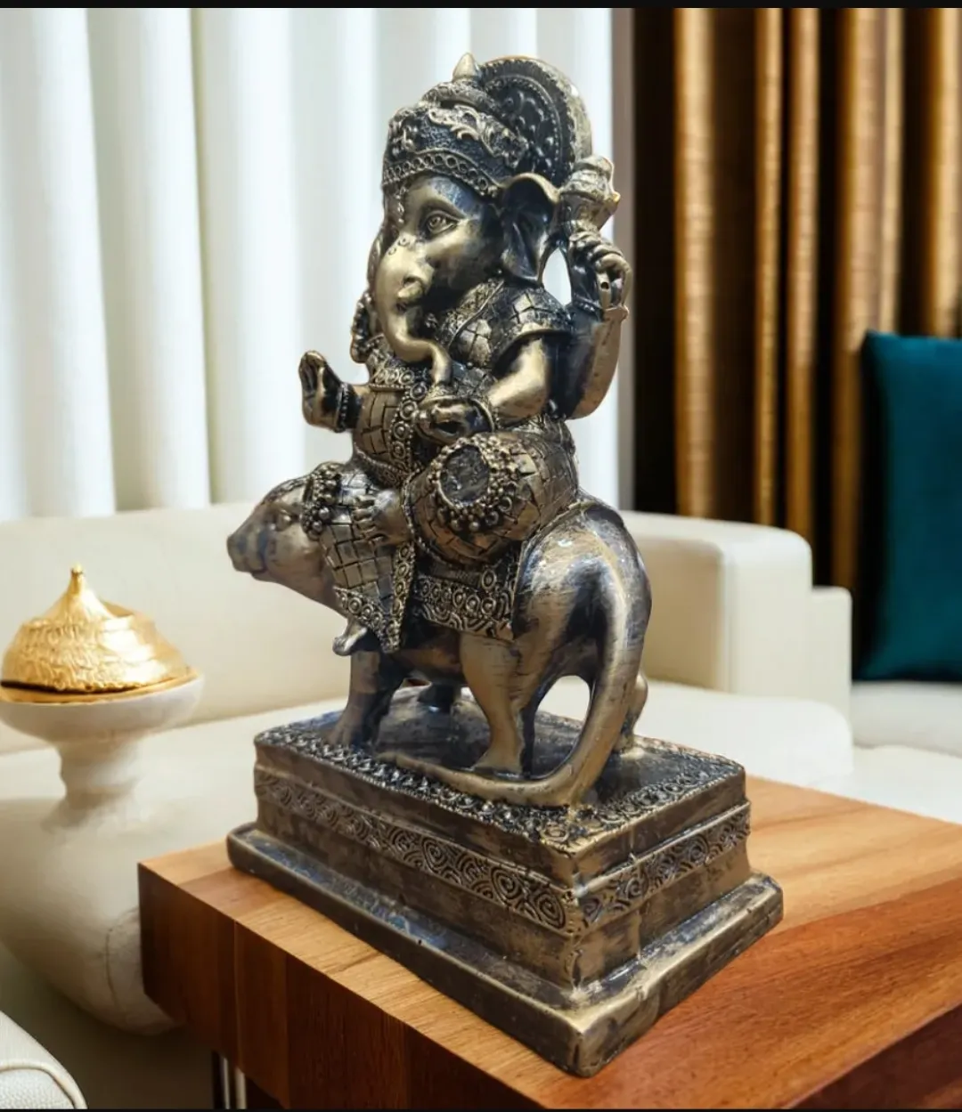 Antique Rat Ganesha Idol – Lord Ganesha with Mushak Decorative Showpiece for Home, Office, Temple & Gift
