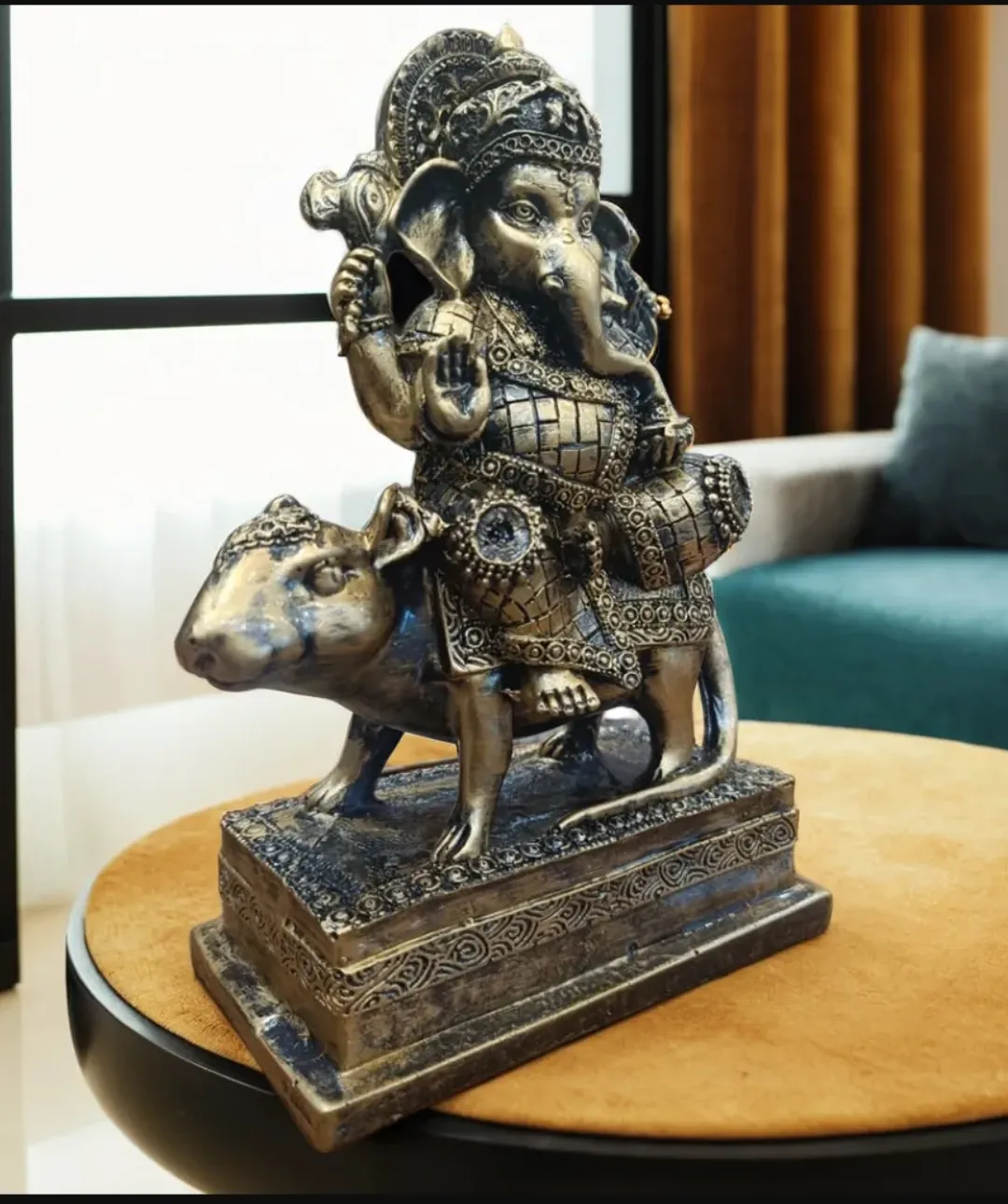 Antique Rat Ganesha Idol – Lord Ganesha with Mushak Decorative Showpiece for Home, Office, Temple & Gift