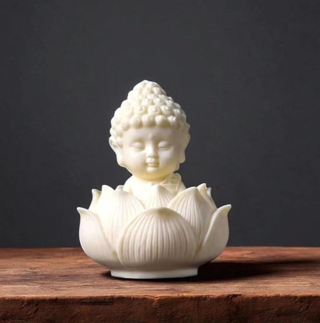 Small Kamal Monk Resin Showpiece – Meditating Monk on Lotus Decorative Statue for Home, Office & Spiritual Décor