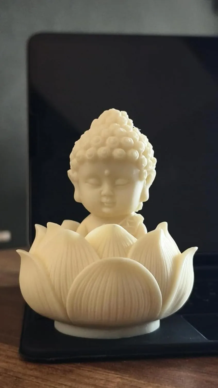 Small Kamal Monk Resin Showpiece – Meditating Monk on Lotus Decorative Statue for Home, Office & Spiritual Décor