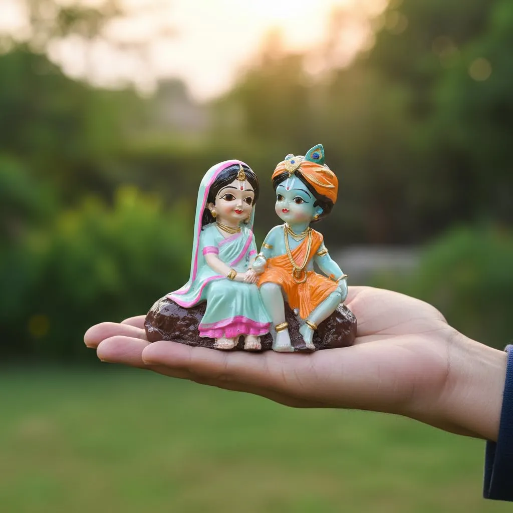 Small Radha Krishna Resin Idol – Elegant Decorative Statue for Home Décor, Pooja Room & Spiritual Gift