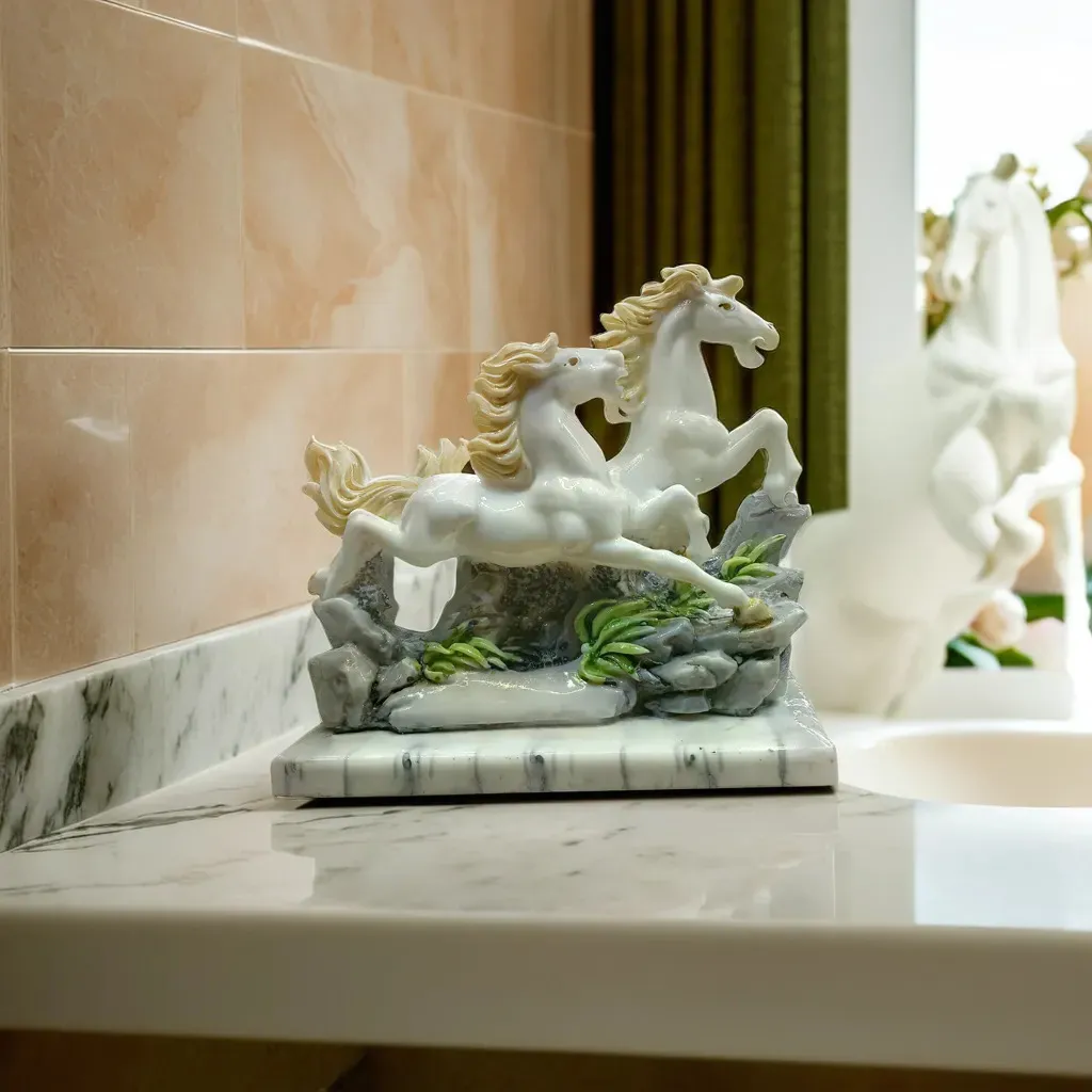2 Running Marble Horse Showpiece – Elega...