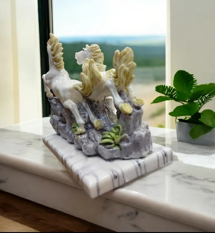 2 Running Marble Horse Showpiece – Elegant Decorative Horse Statue for Home Décor, Office & Vastu Gift