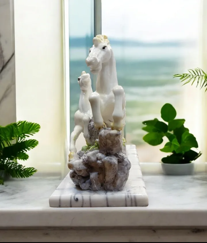 2 Running Marble Horse Showpiece – Elegant Decorative Horse Statue for Home Décor, Office & Vastu Gift