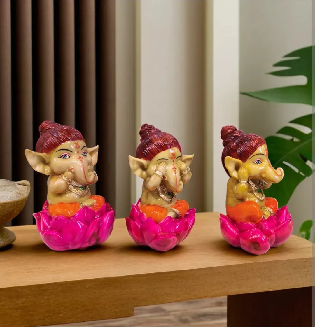 Set of 3 Ganesha Resin Idols | Lord Ganesha Decorative Showpieces for Home, Office & Temple Décor