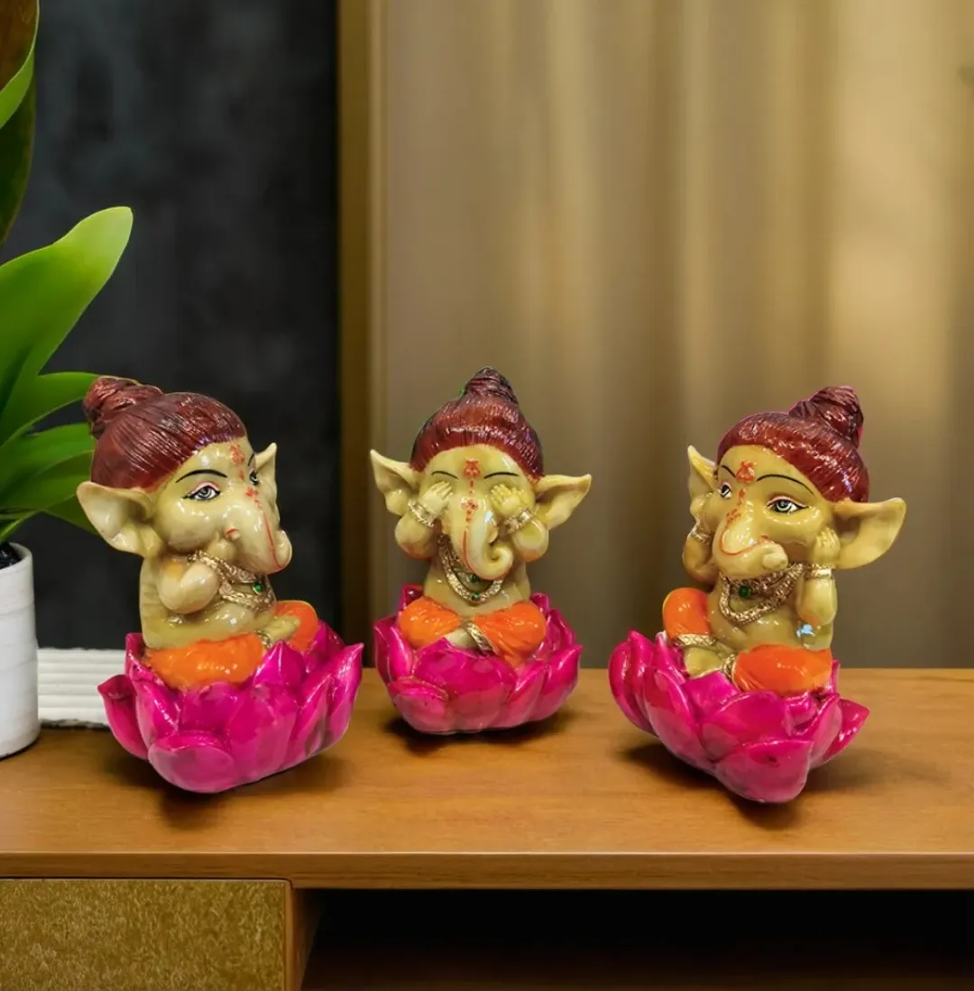Set of 3 Ganesha Resin Idols | Lord Ganesha Decorative Showpieces for Home, Office & Temple Décor