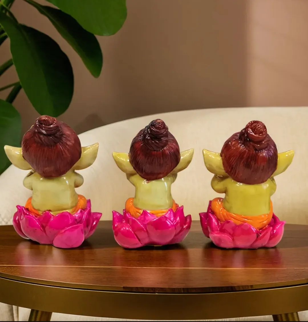 Set of 3 Ganesha Resin Idols | Lord Ganesha Decorative Showpieces for Home, Office & Temple Décor